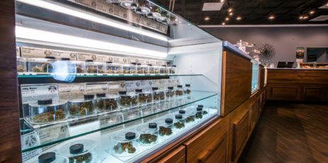 A wide variety of cannabis strains on display at Attis Trading SW Barbur dispensary